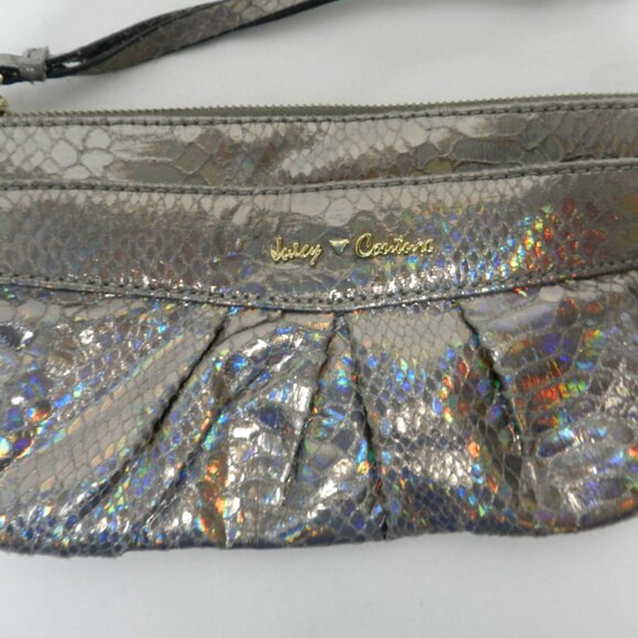 Juicy Couture snake embossed faux leather wristlet purse pouch metallic zip top - Picture 3 of 12